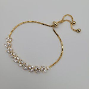 Cubic Zirconia Adjustable Bracelet Gold Plated CZ Floral Bracelet Bridal Bracele